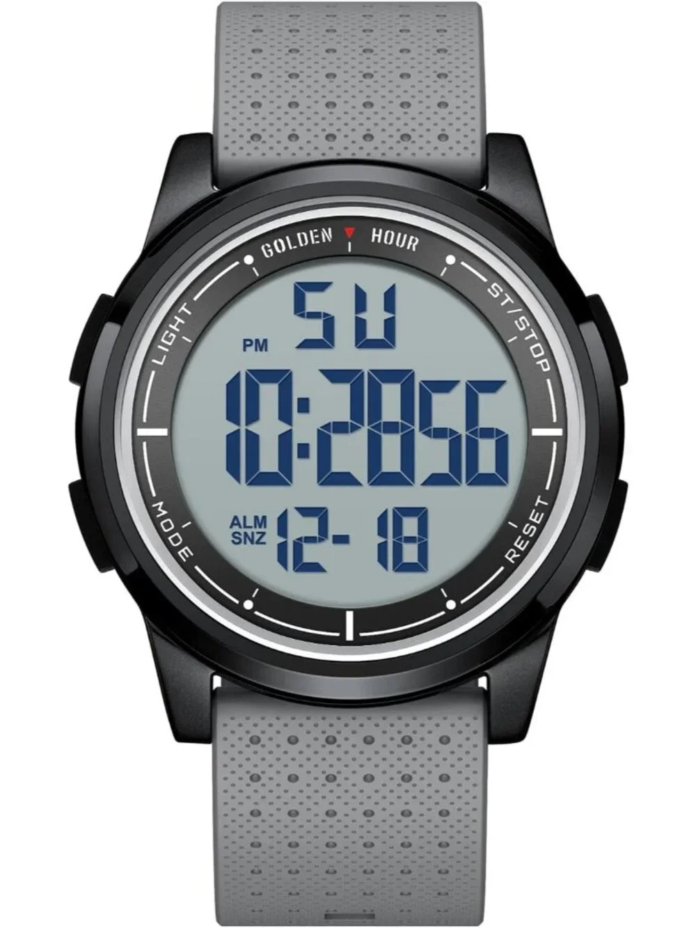 Men's Black Grey Rubber Strap Ultra-Thin Minimalist Waterproof Digital Watch